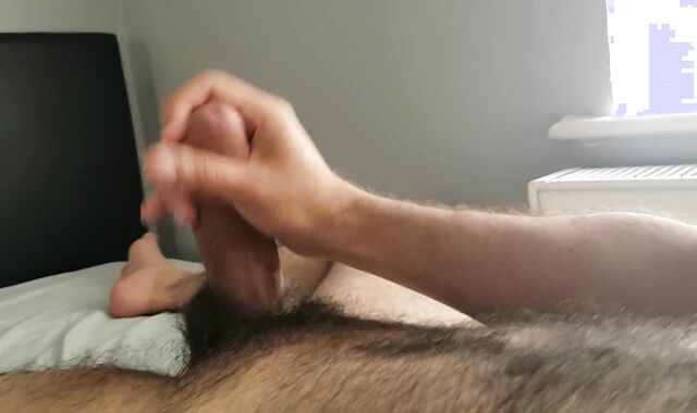 Fur Covered teenager faps schlong and blows a blast