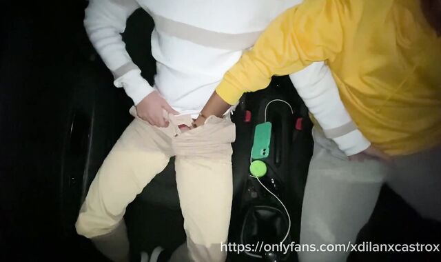 cruising uber fucks a college school doll rubber-free-for-all in the car in public and cums inside his backside outdoor