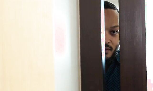 Black Trouser Snake Stretches Adrian's Donk Wide Open In The Bathroom