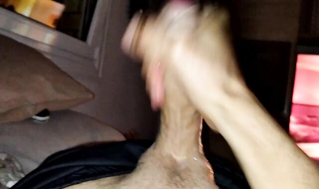 Kinky Fellow Gets Sexually Thrilled on the Couch and Gives a Forearm Job to his Fine-Sized Monstrous Stiffy