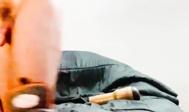 Biker plays with spunk-filled FLESHJACK