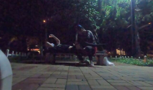 Stud in dark-hued silk seduces passers-by on the side of the road for oral job bang-out