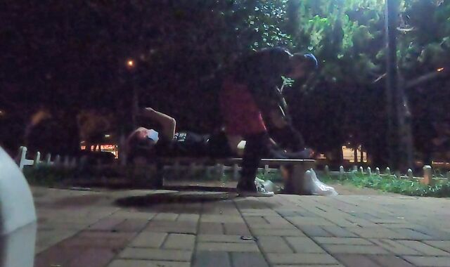 Stud in dark-hued silk seduces passers-by on the side of the road for oral job bang-out