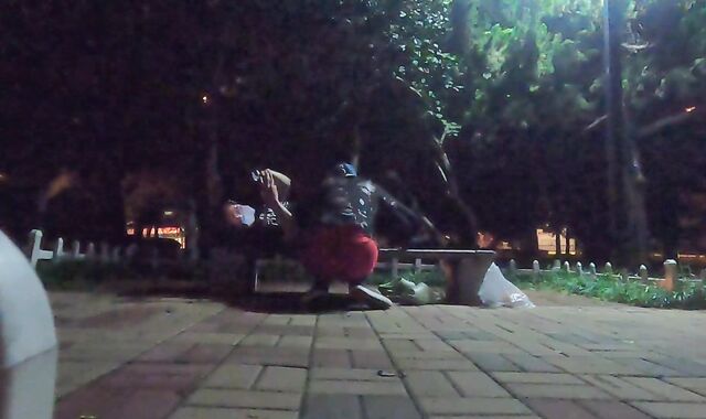 Stud in dark-hued silk seduces passers-by on the side of the road for oral job bang-out