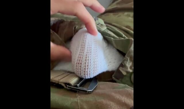 army solider wanks off in cut-offs and while clad in a jock string under his military uniform