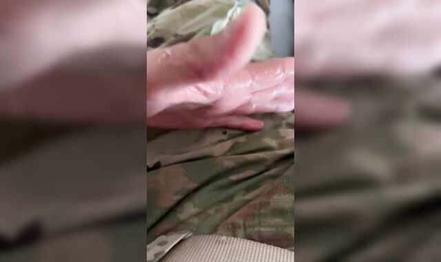 army solider wanks off in cut-offs and while clad in a jock string under his military uniform