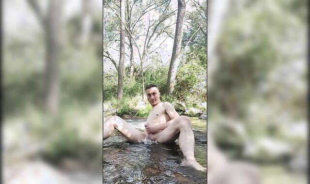 Alex Mancini completely naked in public park shooting jizm into a river