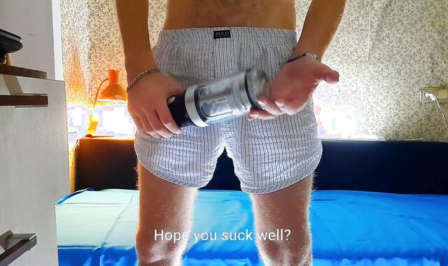 The man strongly finished from a rotating masturbator