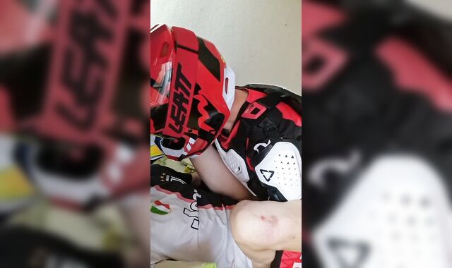 Stud humps another boy in a motocross apparel