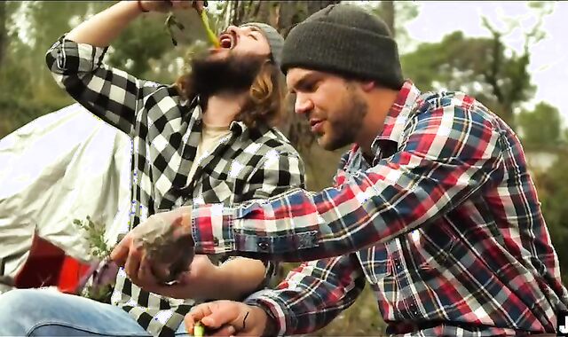 two MOUNTAINEERS MASTURBATE OFF IN THE FOREST