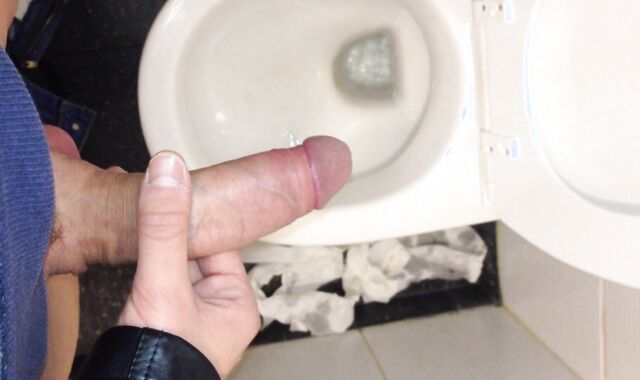 Dirty Boy is Toying with prick in public rest guest room