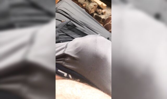 Crazy fellow alone in the wilderness chops weenie and rockets his cum by the fire