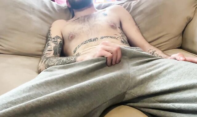 Home alone so I stroke my long man rod