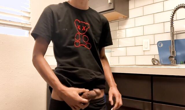 Wanking in the kitchen