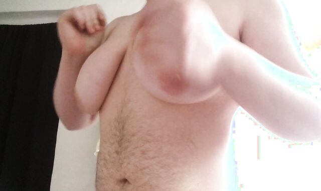 Wool Coated Chub Guy with Innate DD Cup Globes Deepthroats His Nipples