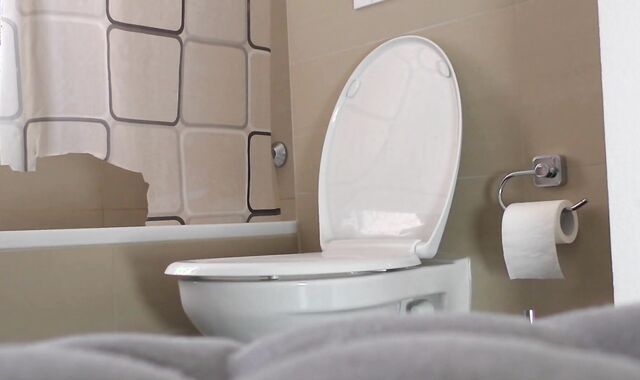 Femboy maid plays with his pee after desperately drenching himself