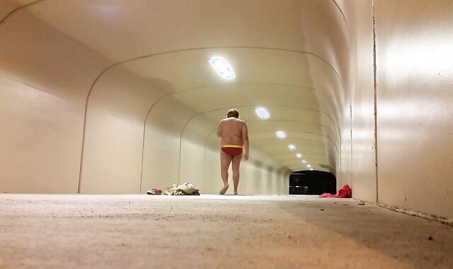 Chub Boy Plays With Himself Near Park