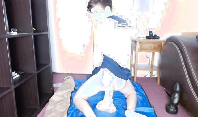 twunk In A College Girl Costume Takes A Giant Jizm-Shotgun Faux Prick