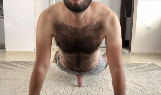 Flawless fur covered gay toying alone at the summer house