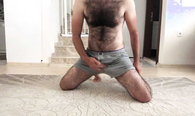 Flawless fur covered gay toying alone at the summer house