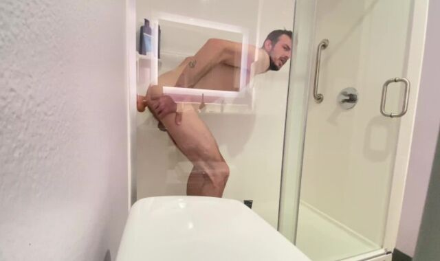 Straight folks highly first-ever time riding his gigantic white pound stick in hotel bathroom