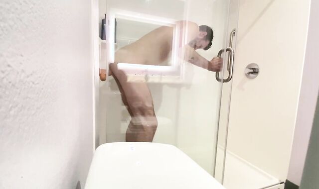 Straight folks highly first-ever time riding his gigantic white pound stick in hotel bathroom