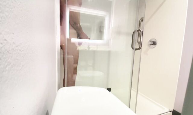 Straight folks highly first-ever time riding his gigantic white pound stick in hotel bathroom