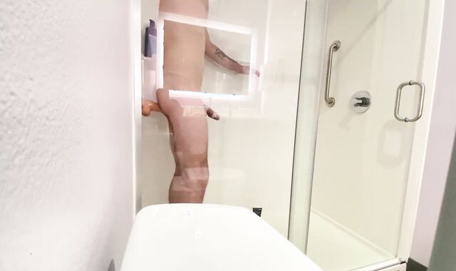 Straight folks highly first-ever time riding his gigantic white pound stick in hotel bathroom