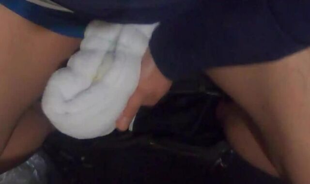 Japanese carpenter drains with his handmade towel Onaho