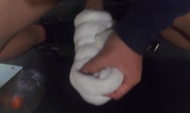 Japanese carpenter drains with his handmade towel Onaho