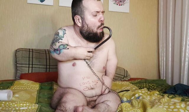 Midget pokes his culo boning with a steel hook
