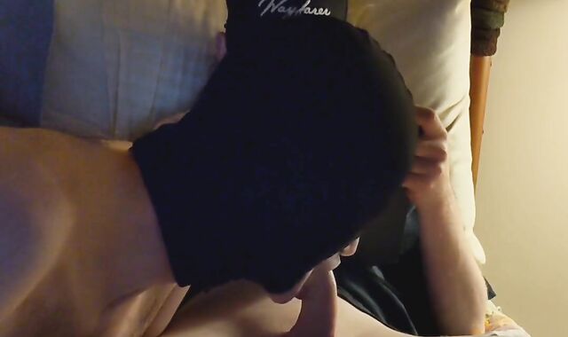 Serviced — Getting deep-fellated and serviced by hooded cocksucker