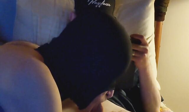 Serviced — Getting deep-fellated and serviced by hooded cocksucker