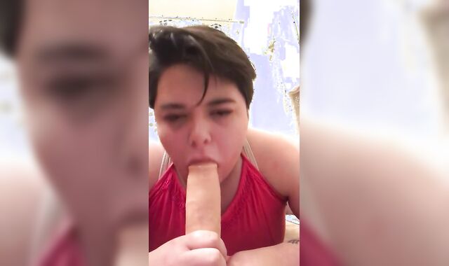 nice young femboy throats his fake-man rod