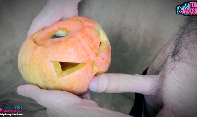 Stud pounds pumpkin on Halloween