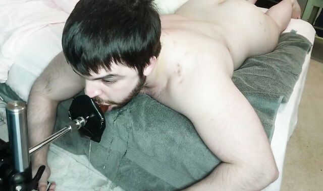 Facehole drilling myself with smash machine large ebony lollipop fake-stiffy till I jizz