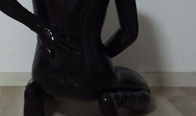 Dark-Hued Latex Dog Hand Job Spunk