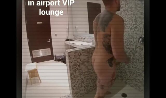 Shower masterbation in high-class lounge