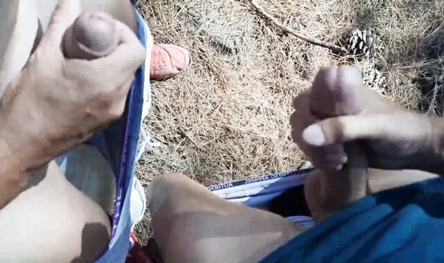 Trecking with my friend and wank off