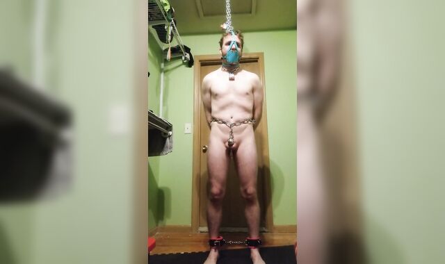 Some Self Confine Restrain Bondage with an ice lock while in v-card and plugged