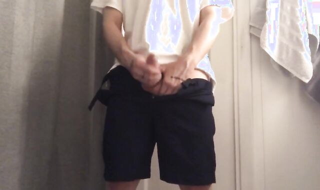 A youthfull guy in cut-offs decided to jack off his spear and jizm