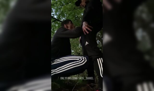 A nubile stud fellated me in the woods, I cum on his face