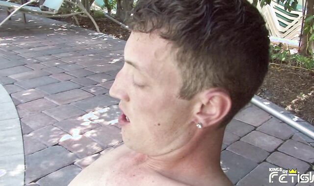 Kinky dark haired fellow blows his lover humungous jizm-pump in the pool and swallows spunk