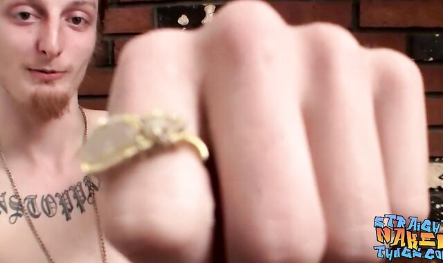 Tattooed straight thug Kenneth Slayer jerks and ejaculates