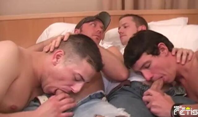 four supah-insatiable fellows engage in supah-pulverizing-super hot group suck off session on the couch