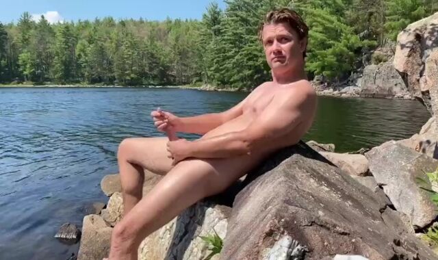 Canadian dude wanks off on the rocky shoreline of a individual lake. ????????????????