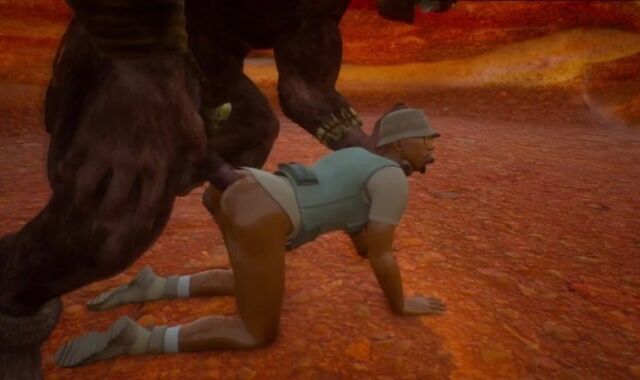 Minotaur tears up archaeologist's arse rock-firm three DIMENSIONAL