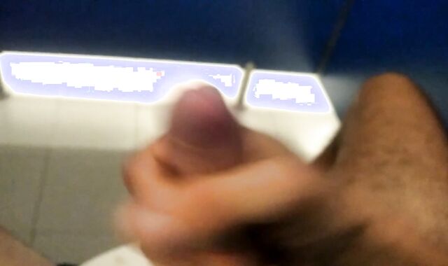 Pig Fellow Spunks in the Public Wc while Stagging on a Stranger Pissing Next Door