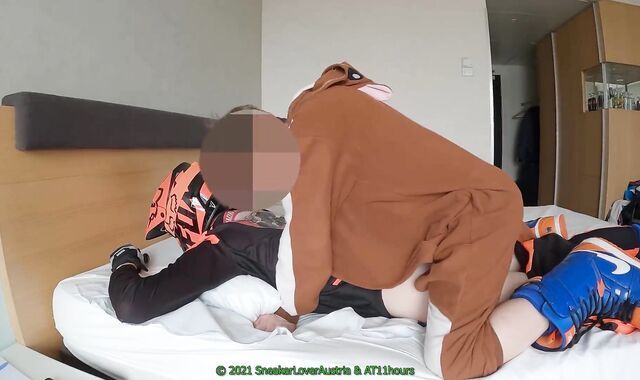 Silver-Blondie BOYFRIEND porks me in Fox MX with snowboard boots