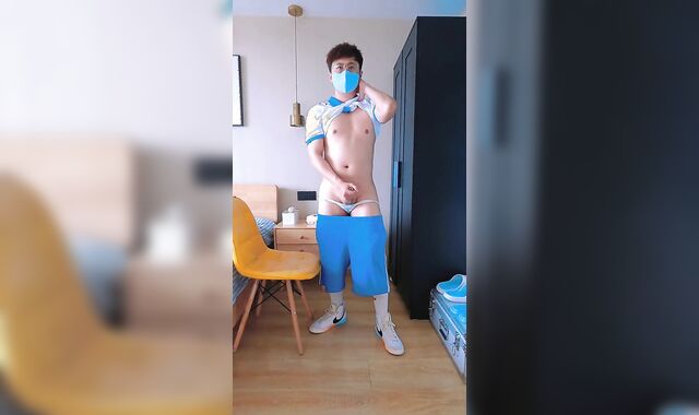 Dude in school uniform showcases his man meat and rump at home to yam-sized bros and finally completes off in front of the sc